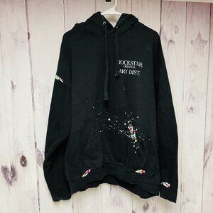 Rockstar Original Art Mens Navy Blue Hoodie Size XL Paint Spattered Grunge